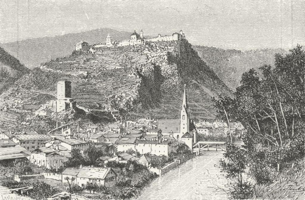AUSTRIA. Klausen, road, Brenner c1885 old antique vintage print picture